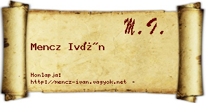Mencz Iván névjegykártya